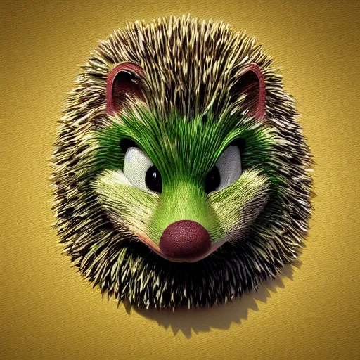 Image similar to behance hd, 3 d head of green hedgehog, cgsociety, symmetrical logo