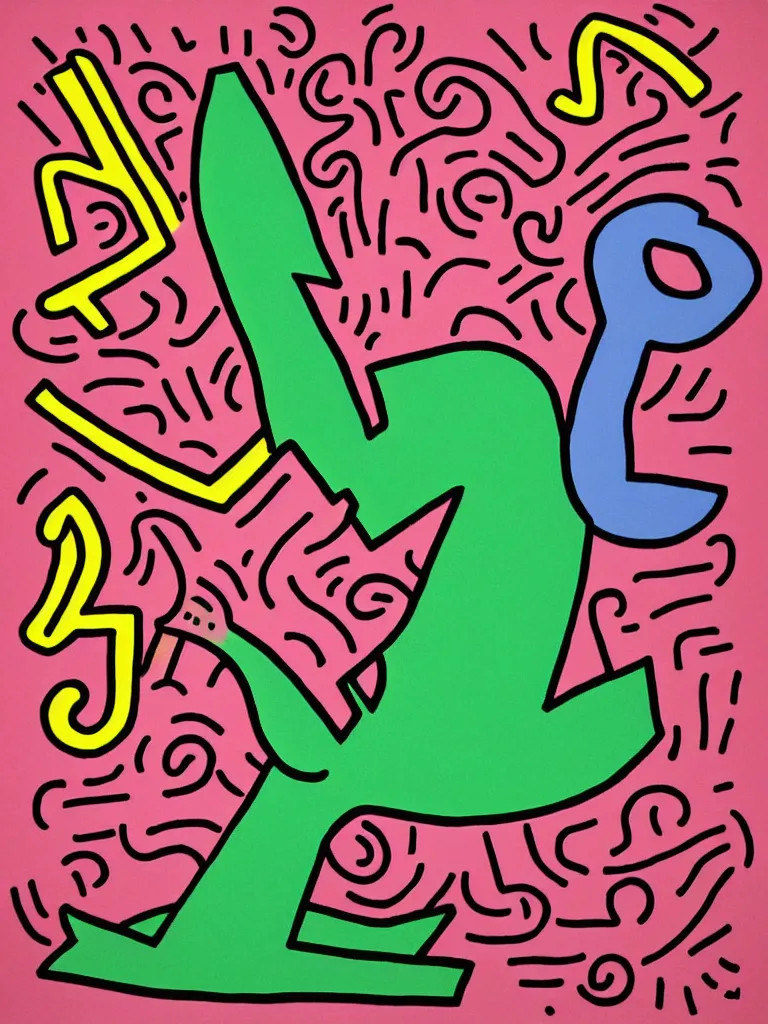 Prompt: minimal acorn that turns into a tree in the shape of a treble clef, a big rip down the middle, splashes of color, inspirational and powerful, keith haring