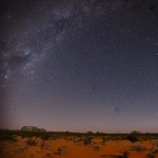 Prompt: im looking out into the outback Australia, it's night time and the night sky is amazing, ultra HD, award winning