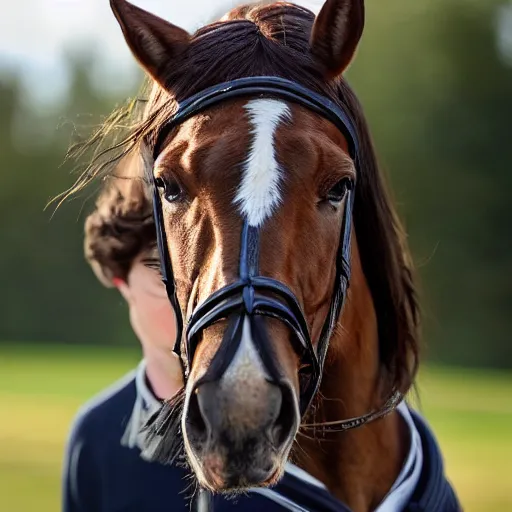 Prompt: a horse with Daniel Radcliffe's face, professional photography, canon lens