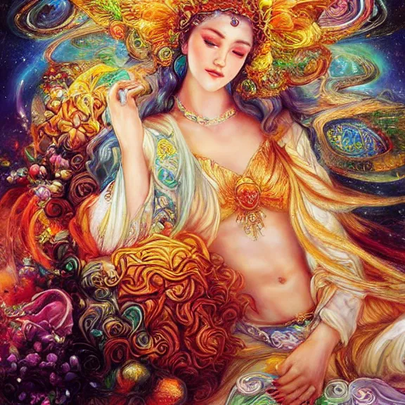 Image similar to a celestial goddess being lazy on her day off laying on a couch catching up on social media, magic realism, art by josephine wall, art by huang guangjian, art by viktoria gavrilenko, art by amanda sage, trending on artstation