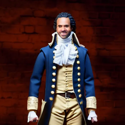 Image similar to action figure from the broadway musical hamilton, studio lighting, highly detailed, product photography