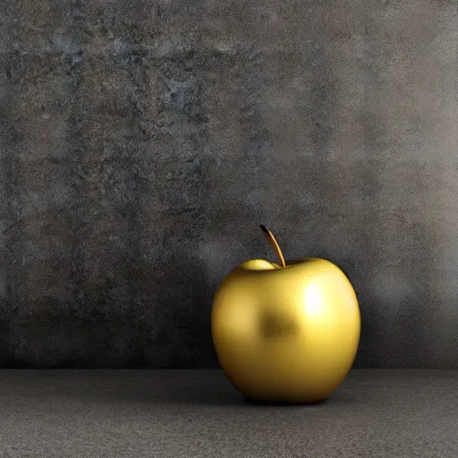 Prompt: single golden apple on a roman pillar made of marble, 4k, octane render, studio lighting