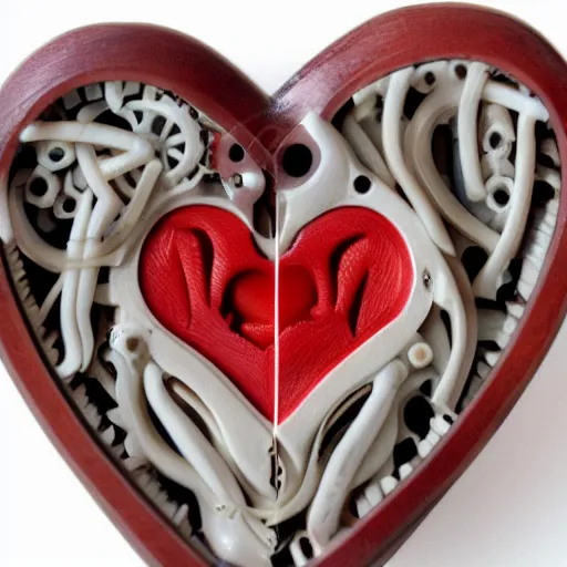 Prompt: anatomically correct bio mechanical heart carved out of ivory, canon 5 d 5 0 mm lens