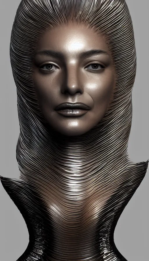 Image similar to a set of metal fire sculptures on woman face, a computer rendering by zaha hadid, polycount, kinetic art, made of liquid metal, airbrush art, hard surface modeling