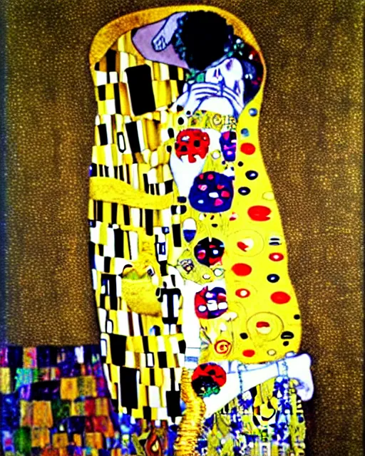 Image similar to wedding, painting by gustav klimt, gold leaf on wood