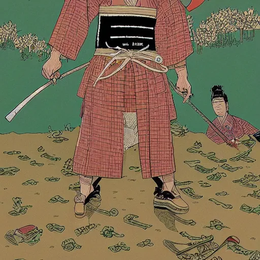 Prompt: the portrait of a samurai by geof darrow,