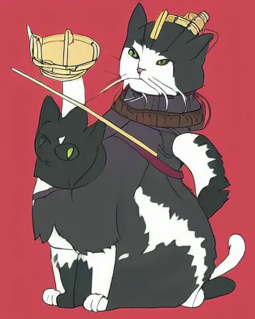 Prompt: cat dressed as a samurai in the style of studio ghibli