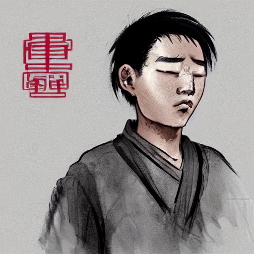 Image similar to haggard looking chinese boy concept art, cinematic