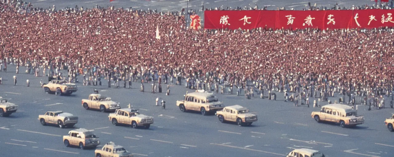 Image similar to tiananmen square 1 9 8 9, national geographic, canon 5 0 mm, cinematic lighting, photography, retro, film, kodachrome