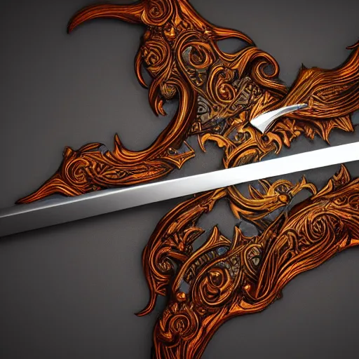 Prompt: magical sword with flames running up and down the blade, digital art, high quality, intricate design, 3d render, art station top 10,