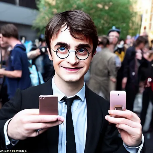 Image similar to attractive harry potter at the iphone launch event, photographed by the daily mail, photograph, canon mark ii, f / 1. 2, 8 k, trending on twitter