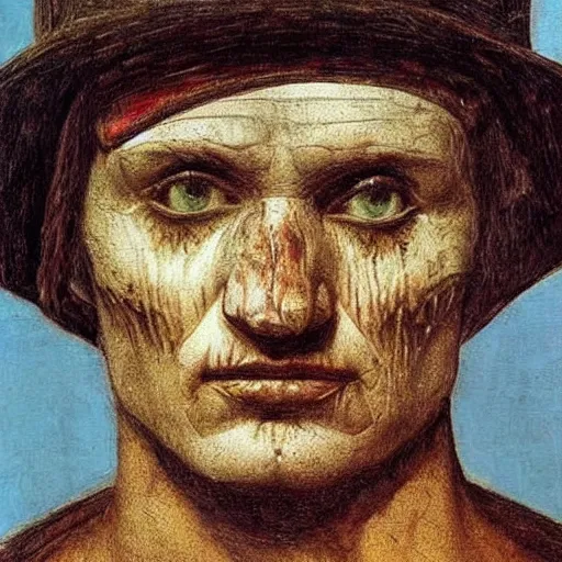 Prompt: a portrait of Freddy Kruger by Leonardo DaVinci, highly detailed face, high detail, hyper realistic, vivid colors