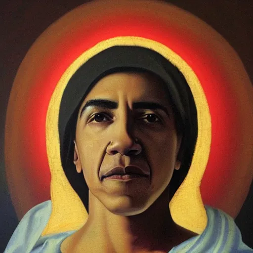 Prompt: Barack Obama as the virgin Mary, oil painting
