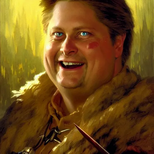 Image similar to tim heidecker as a jolly bard in a dungeons and dragons game, highly detailed painting by gaston bussiere, craig mullins, j. c. leyendecker, 8 k