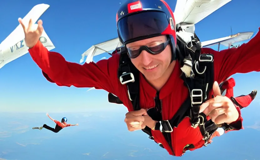 Prompt: photorealistic picture close up on a skydiver. plane in the background 8 0'style