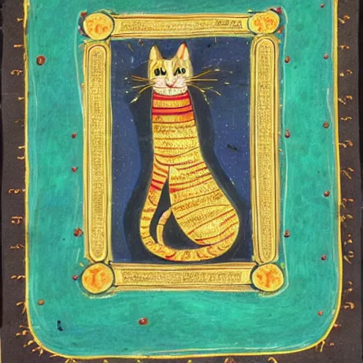 Image similar to an illuminated manuscript of a cat