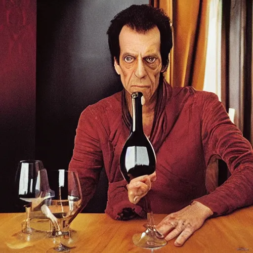 Prompt: dukat drinking wine, portrait by annie leibovitz,