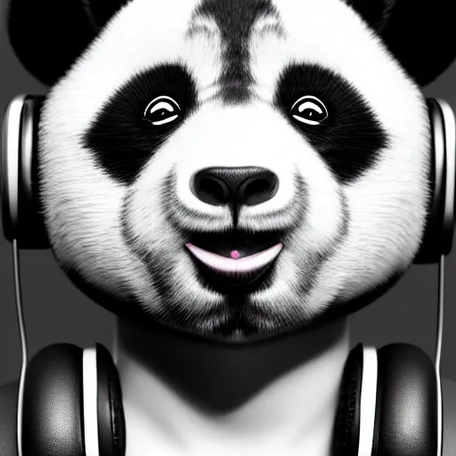 Image similar to manga panda, portrait, headphones, line art, electic eyes, intricate, hyper realistic detail, octane render, 8 k, cinematic atmosphere t