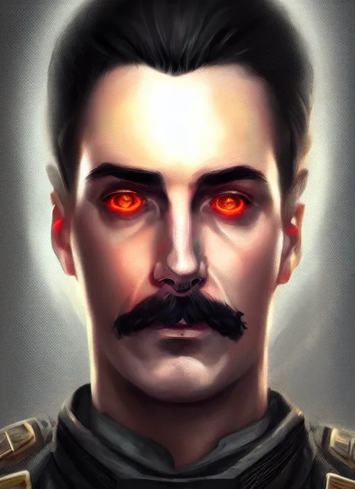 Prompt: « a portrait o cyberpunk joseph stalin, glowing eyes, a digital painting by charlie bowater, featured on cgsociety, fantasy art, behance hd, wiccan, artstation hd »