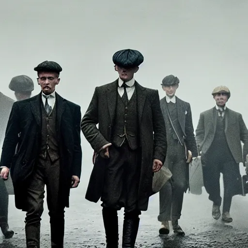 Prompt: Peaky Blinders, aspect ratio 21:9