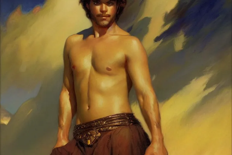 Prompt: attractive male, tales of earthsea, painting by gaston bussiere, craig mullins, j. c. leyendecker, tom of finland