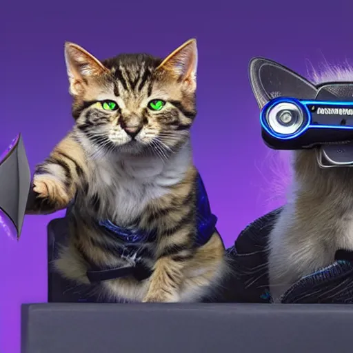 Prompt: cyberpunk kittens wearing vr headsets