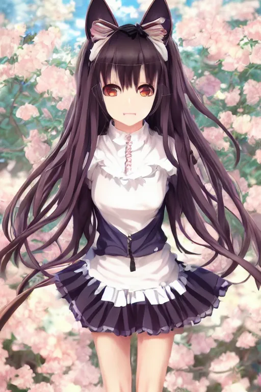 Prompt: nekopara smile fantastically detailed eyes vn modern anime style art vibrant detailed cat ears cat girl nekomimi dress portrait shinkai makoto smiling mouth Studio ghibli Sakimichan Kentaro Miura Stanley Artgerm Lau WLOP Rossdraws James Jean Marc Simonetti elegant highly detailed digital painting artstation 4k 8k ultra HD pixiv