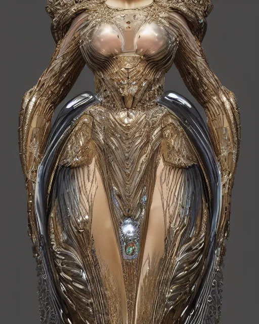 Image similar to a highly detailed metahuman 4 k close up render of an alien goddess bella hadid monument renaissance in iris van herpen dress schiaparelli in diamonds crystals swarovski and jewelry iridescent in style of alphonse mucha gustav klimt trending on artstation made in unreal engine 4