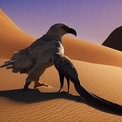 Prompt: a picture of a desert eagle with a backdrop of a desert and an eagle on the top of a sand dune, 8k, ultra realistic, unreal engine 6