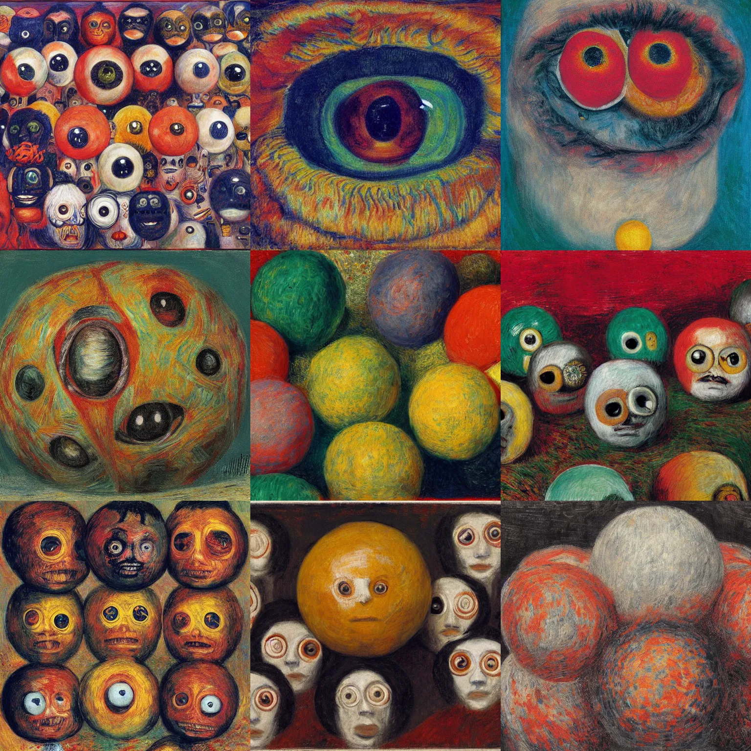 Prompt: a ball made out of eyes, artwork by james ensor