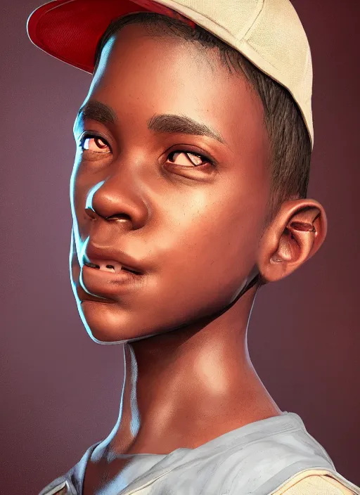 Prompt: An epic fantasy comic book style portrait painting of a young dark skinned girl with short hair dressed as a boy in a cap, unreal 5, DAZ, hyperrealistic, octane render, cosplay, RPG portrait, dynamic lighting