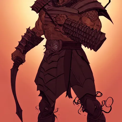 Image similar to cell shaded cartoon, a portrait of a fully armored evil warlock version of conan the barbarian, illustration, wide shot, subtle colors, concept art by josan gonzales and wlop, laurie greasley, jordan grimmer and james jean, highly detailed, sharp focus, trending on artstation, hq, deviantart, art by artgem