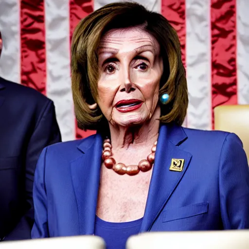Image similar to nancy pelosi chained to bag of money on the floor