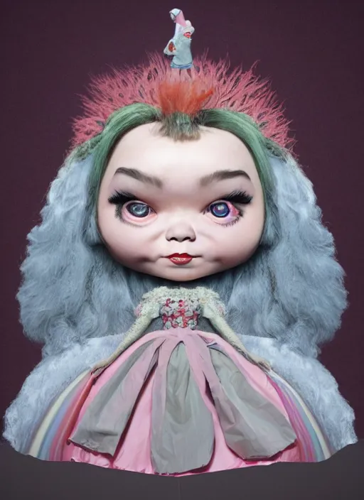 Prompt: bjork as a mark ryden doll, detailed digital art, trending on Artstation