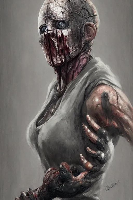 Image similar to beautiful clean oil painting of killer from dbd dead by daylight, portrait study by bernie wrightson, detailed, stunning, realistic