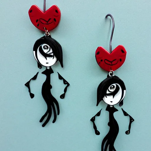 Prompt: 2 d earrings in the style of tim burton