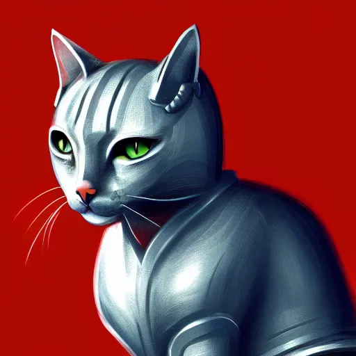 Image similar to cat in steel armor on a cloud, digital art, digital painting, artstation, devian art, 4 k, hd