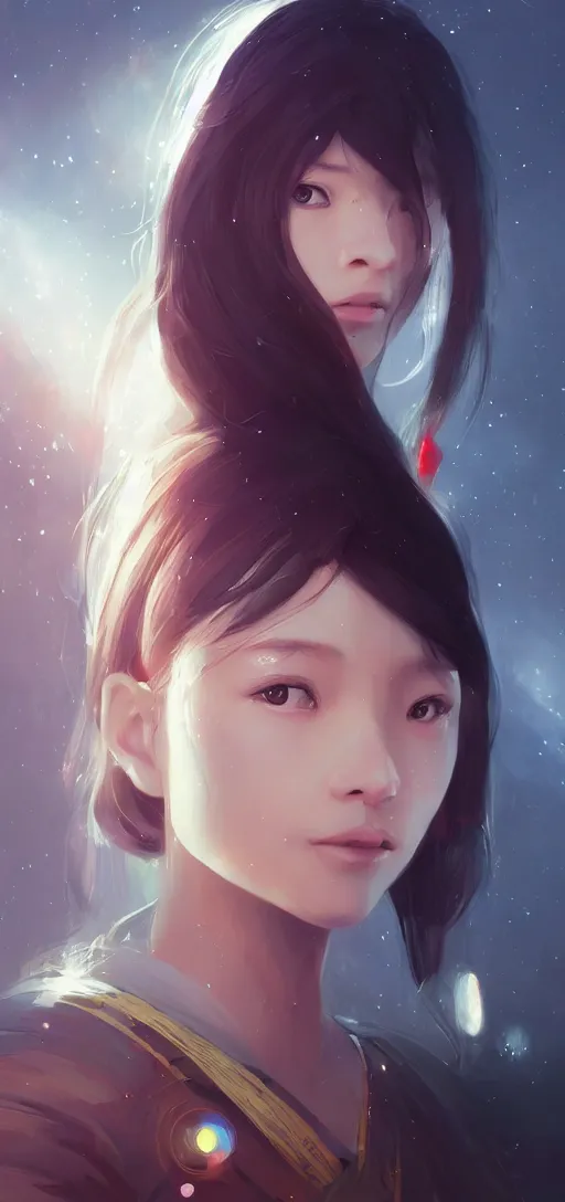 Prompt: a beautiful Tibetan woman, innocent, somber white eyes, long, gentle lighting, on a small space shuttle, futuristic, dim lighting, digital art by Makoto Shinkai ilya kuvshinov and Wojtek Fus, digital art, concept art,