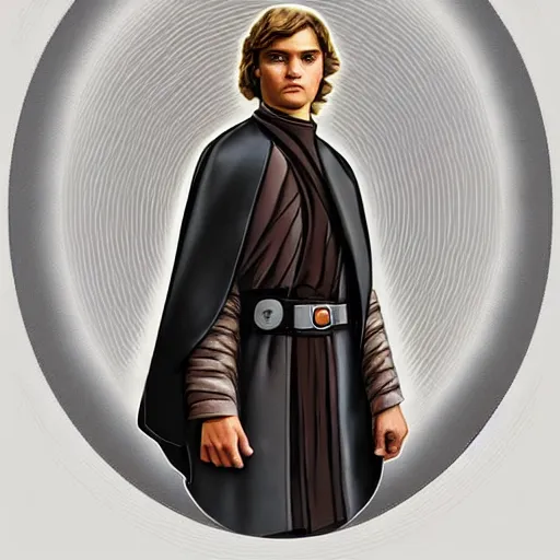 Image similar to portrait of anakin skywalker, highly detailed, centered, solid color background, digital painting