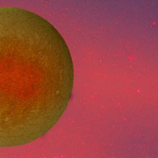 Image similar to a cubic planet filled with dark red oceans and yellow vegetation