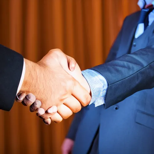 Prompt: photo of ai hand shake human doing business