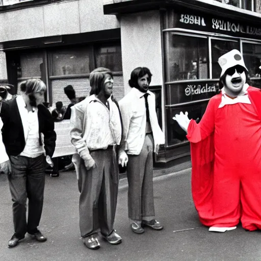 Prompt: 1970s street performers dressed as the Kool aid man-n 9