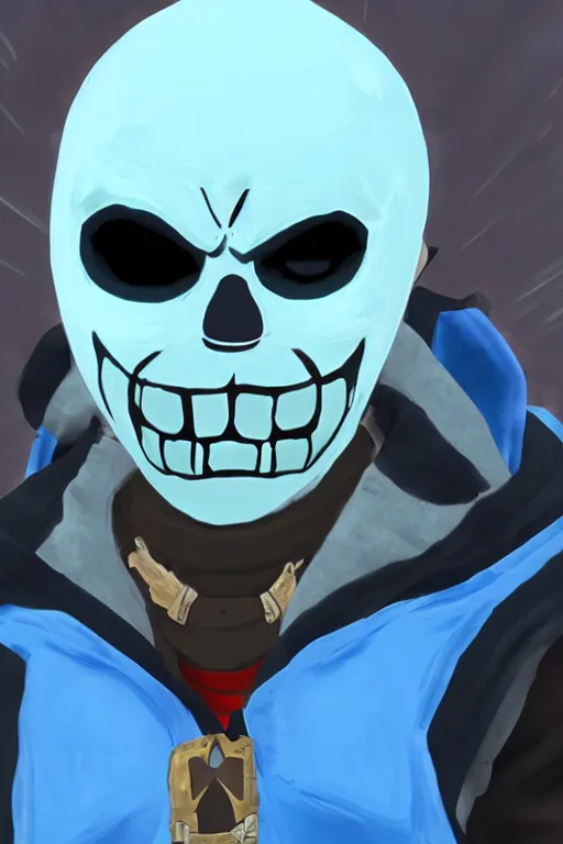 Prompt: an in game portrait of sans from the legend of zelda breath of the wild, breath of the wild art style.