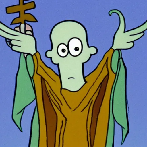 Image similar to squidward as a biblical angel