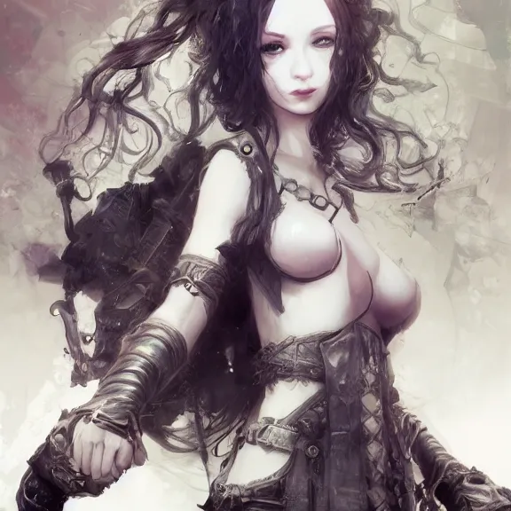 Prompt: christina hendricks!!! goth, tankoban, 4 k, tone mapping, akihiko yoshida, james jean andrei riabovitchev marc simonetti, yoshitaka amano, long hair, curly, h. hydrochaeri