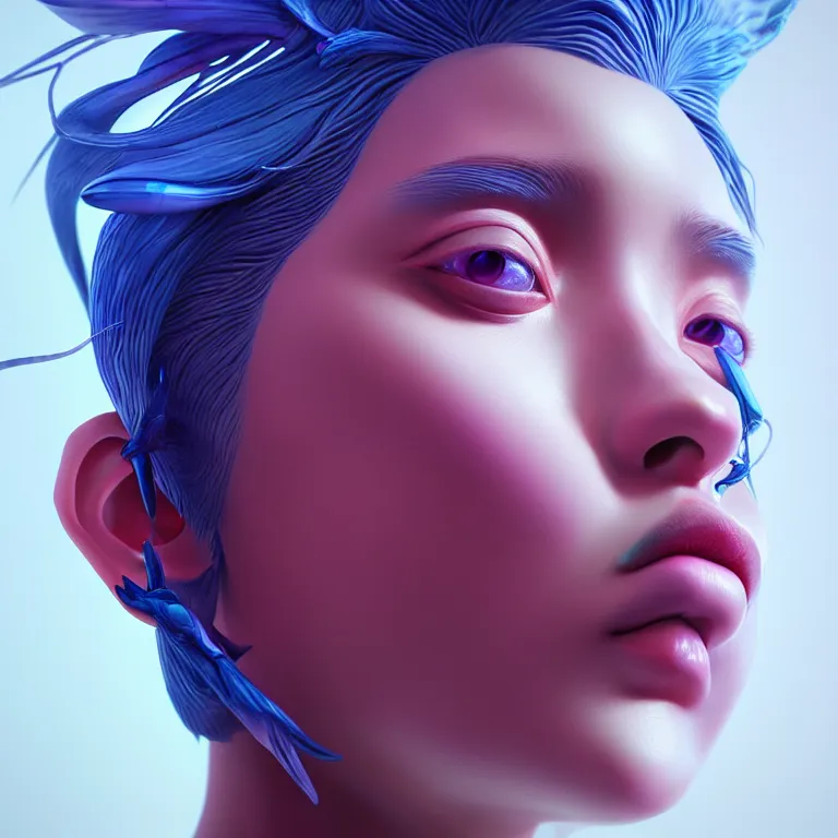 Image similar to goddess full painted acryllic sculpture close-up portrait. orchid bird betta fish, intricate artwork by Tooth Wu and wlop and beeple. octane render, trending on artstation, greg rutkowski very coherent symmetrical artwork. cinematic, hyper realism, high detail, octane render, 8k