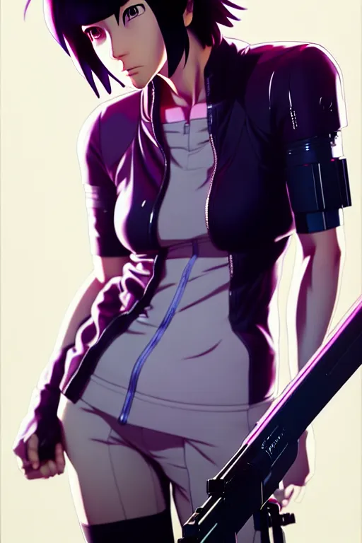 Image similar to a fullbody portrait of motoko kusanagi the major ghost in the shell : : stand alone complex, under repairs, maintenance : : by ilya kuvshinov, rossdraws, artgerm, sola digital arts, anti aliasing, raytracing : :