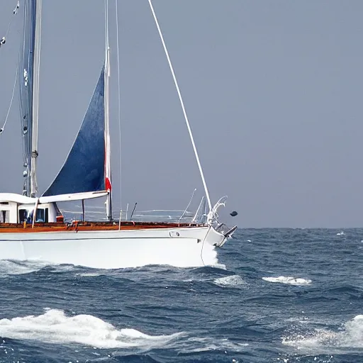 Prompt: a waarschip 36LD ocean, sailing in a calm sea