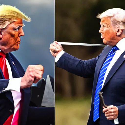 Prompt: trump vs biden swordfight